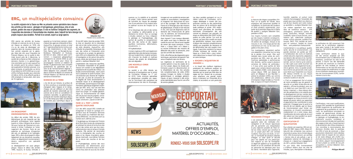 Article Solscope Mag_Portrait d'entreprise ERG SA Geotechnique et Environnement